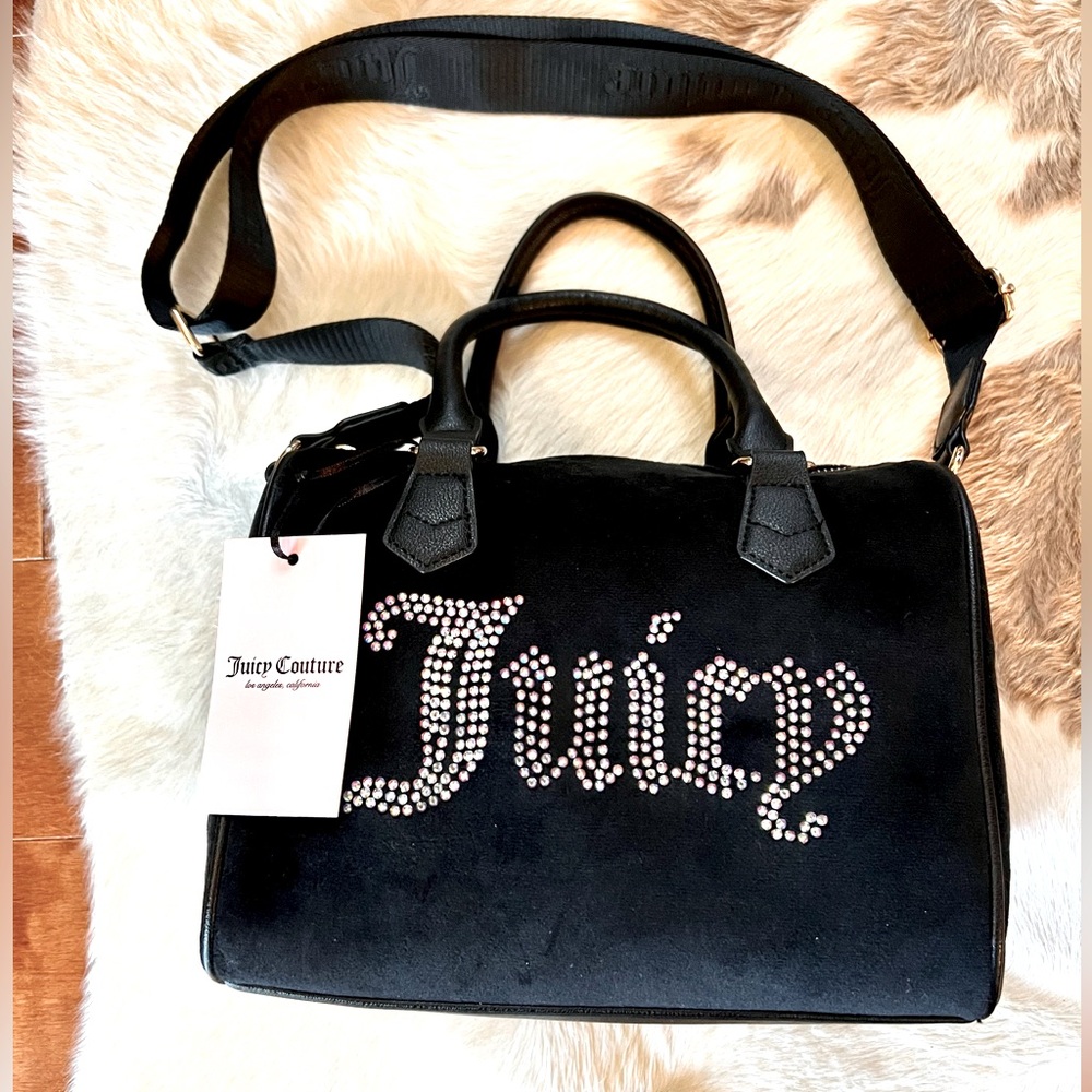 Juicy Couture Los Angeles NWT Black Velvet Rhinestone Satchel Crossbody